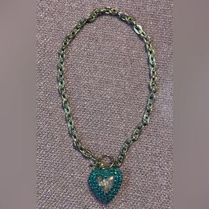 Tarina Tarantino Swarovski crystal teal blue acrylic heart necklace